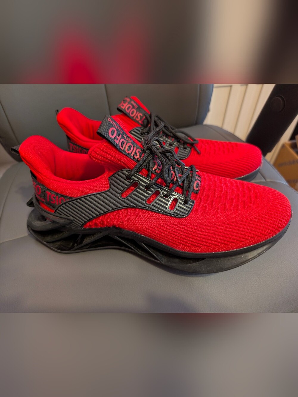 Tsiodfo Men's Red Athletic Sneakers with Black Trim, Gently Used, Size 11